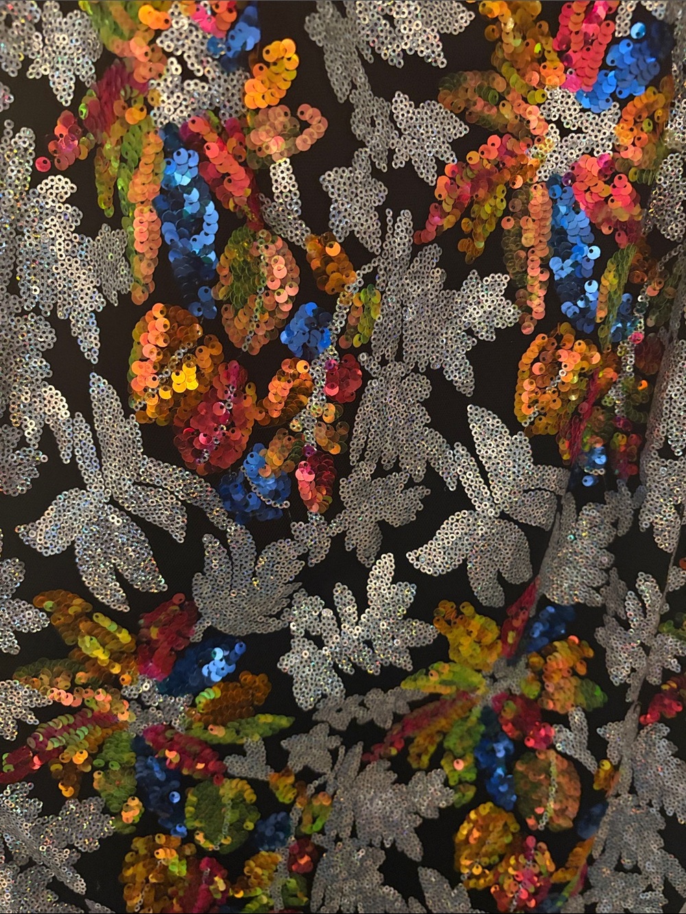 Mac Duggal Black Sequin Floral Gown with Multi-Color Accents - Picture 2 of 6